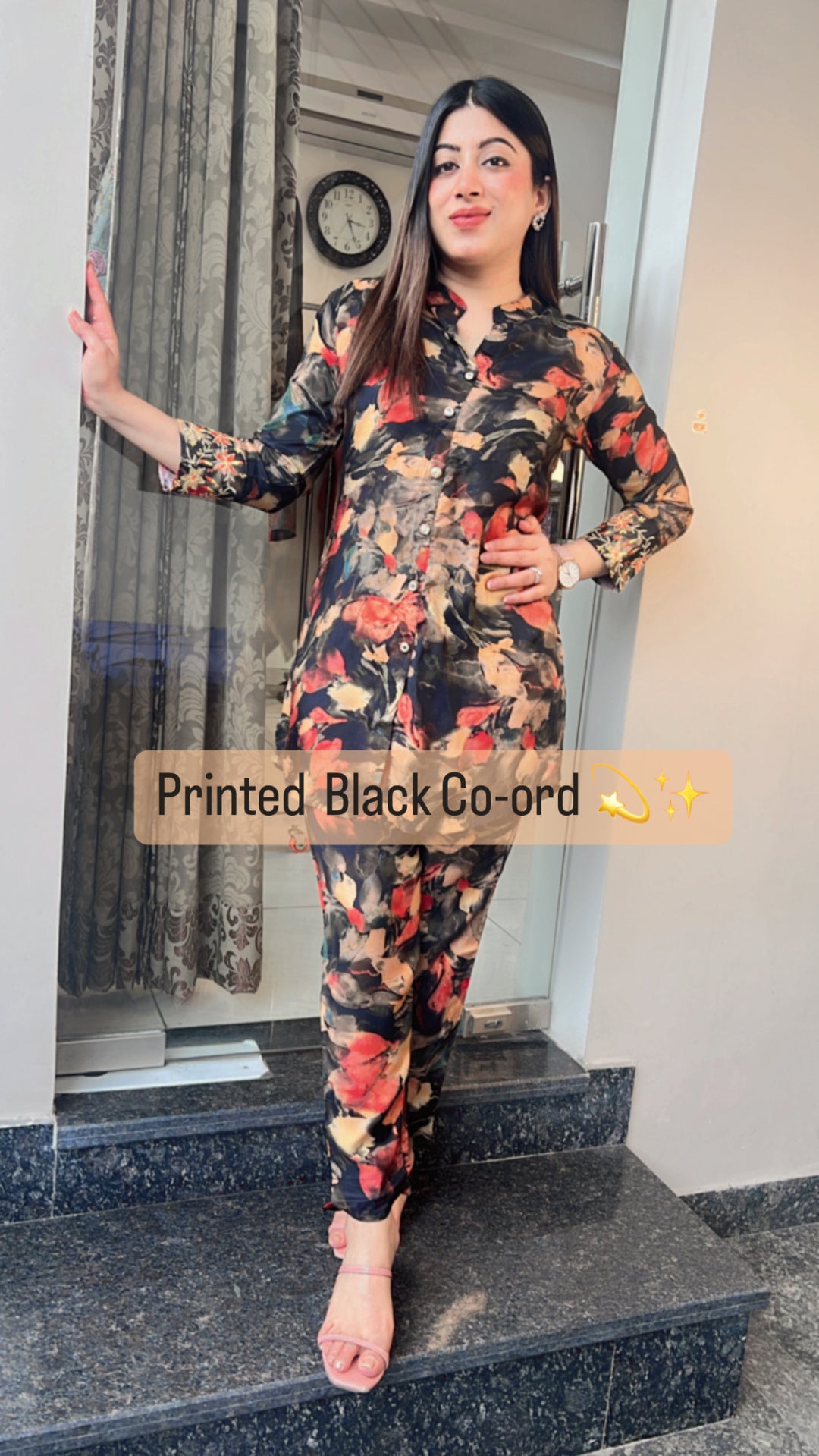 PRINTED BLACK CO-ORD SET - AR 5669