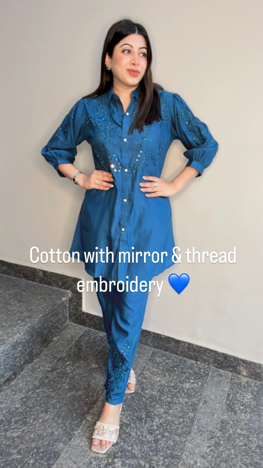 MIRROR WORK BLUE CO-ORD SET - AR 5670