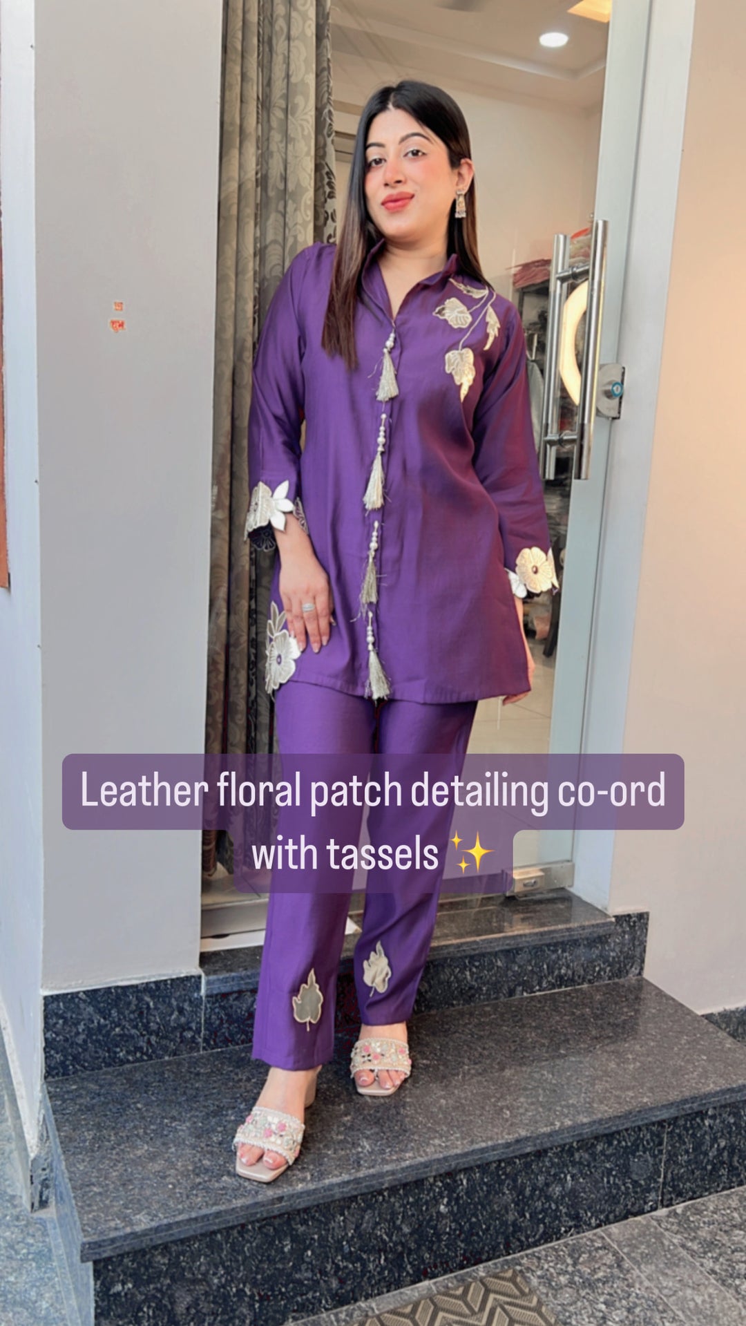 PURPLE LEATHER PATCH DETAILING CO-ORD SET - AR 5690