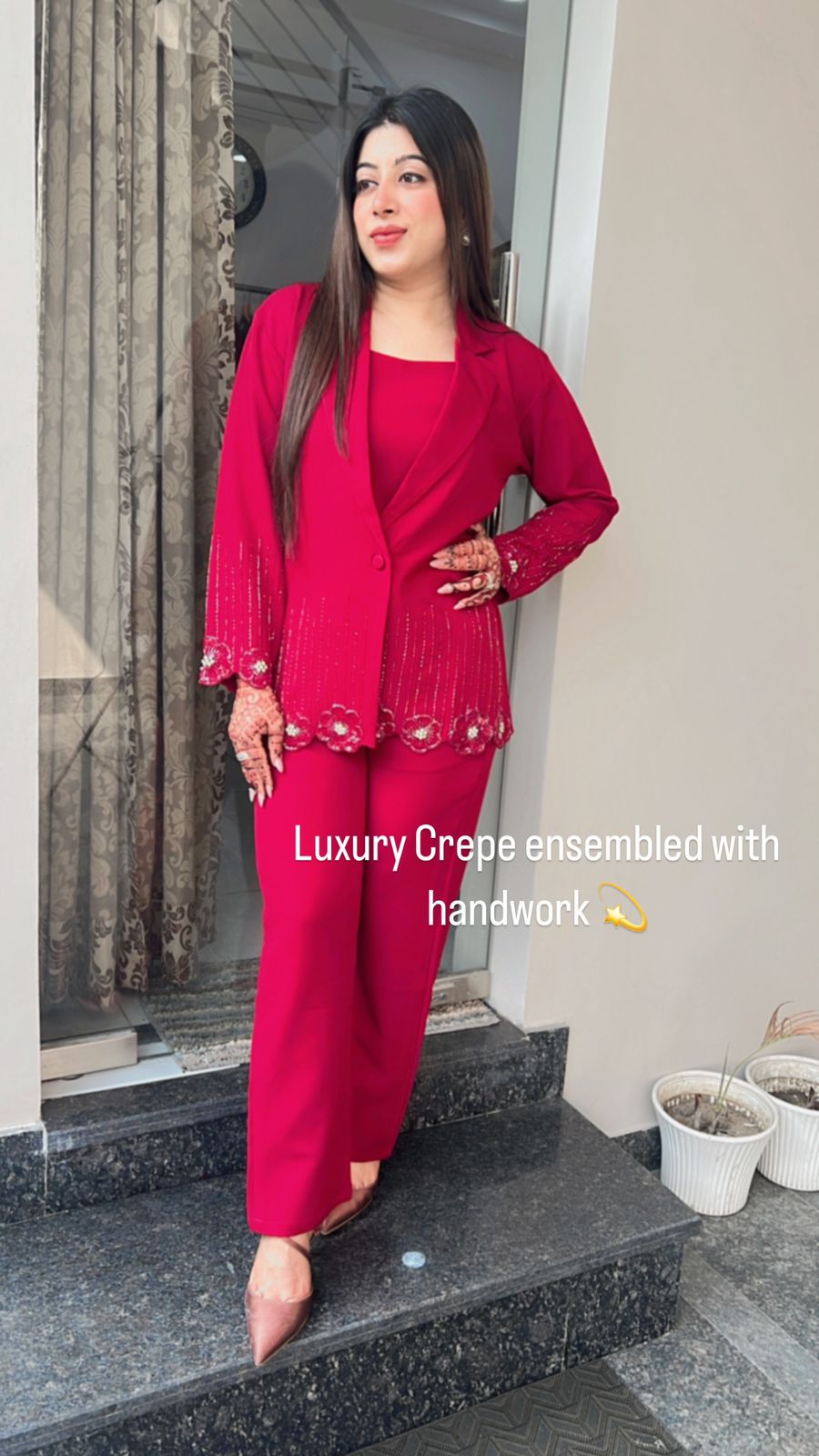 RED HANDWORKED BLAZER SET