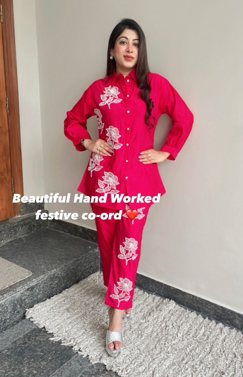 RED HANDWORKED CO-ORD SET