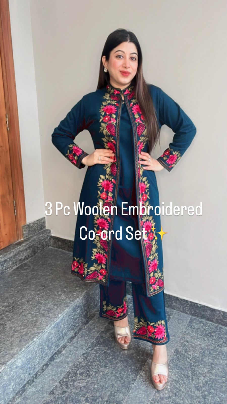 3 PC WOOLEN EMBROIDERED CO-ORD SET