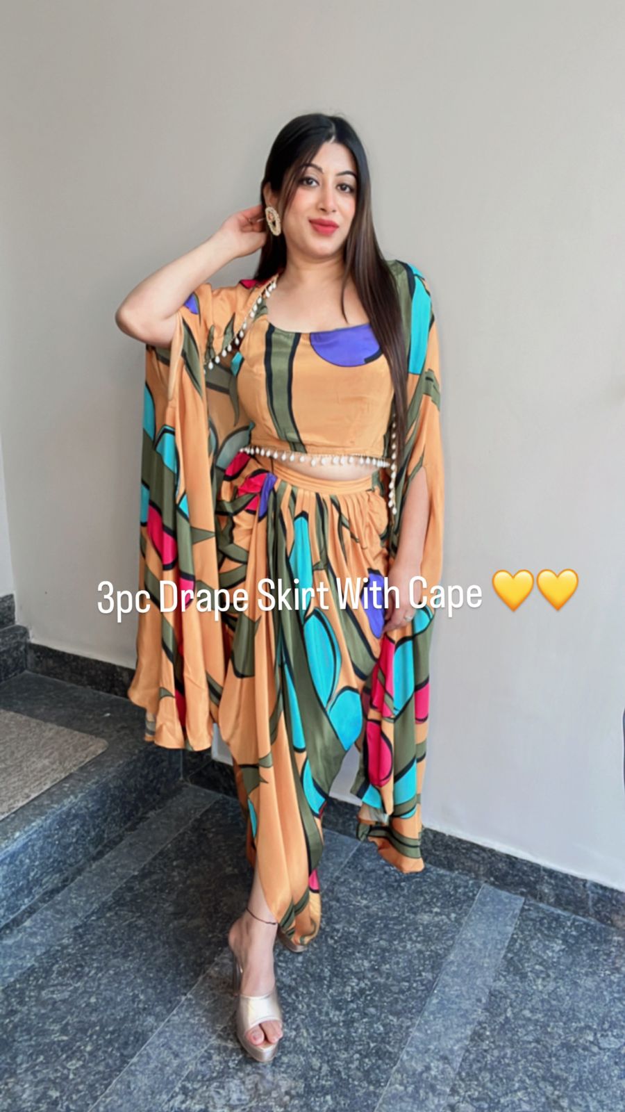 3 PC DRAPE SKIRT WITH CAPE