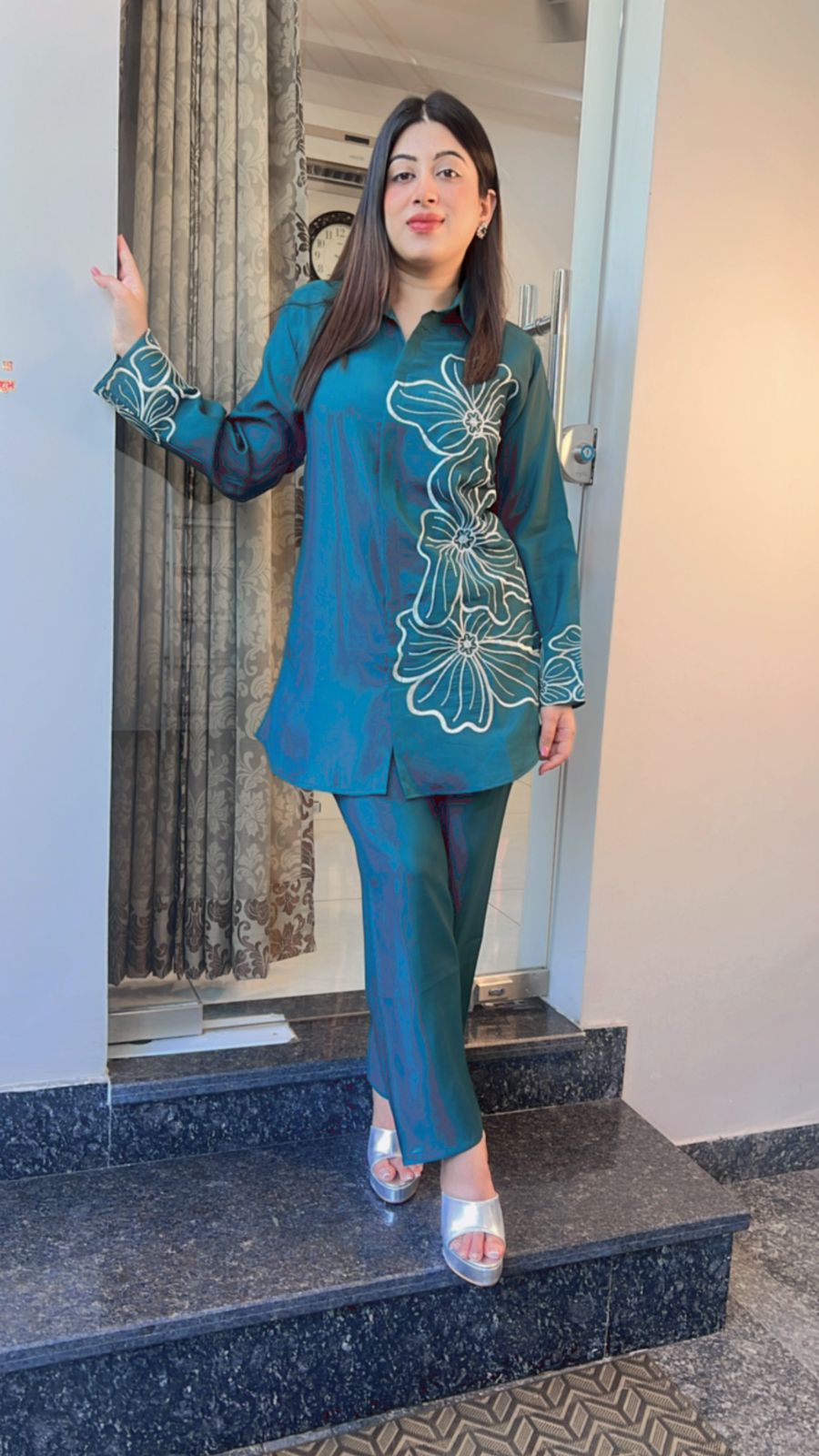 COTTON SILK FLOWER EMBROIDERED CO-ORD