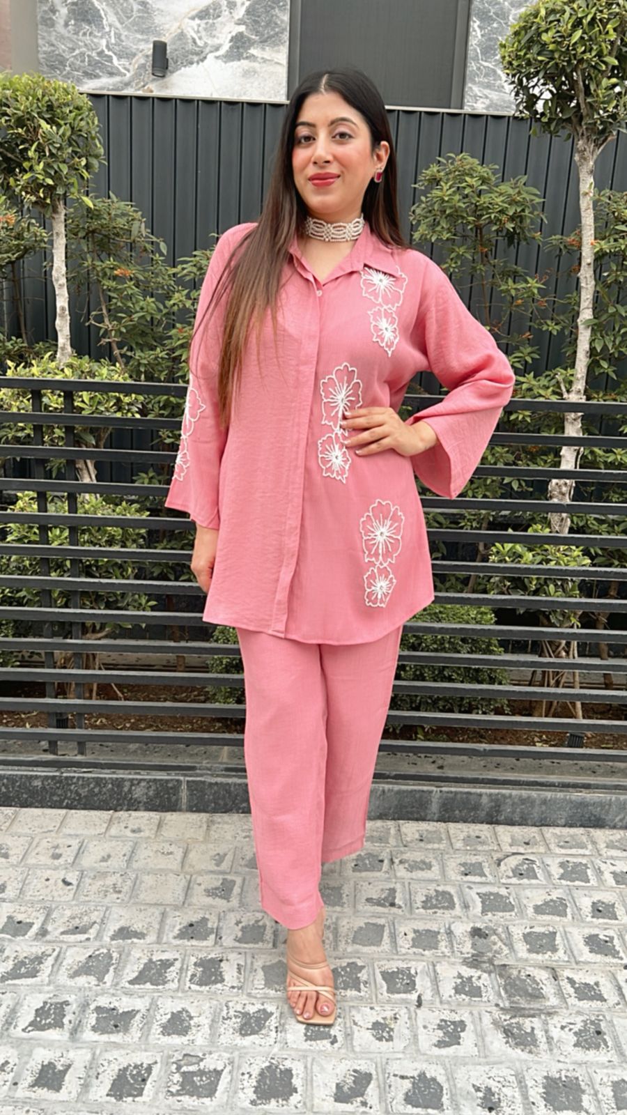 PINK FLORAL HANDWORK CO-ORD