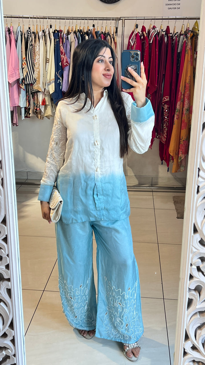 "OMBRE"-BLUE CO-ORD WITH HANDWORK DETAILINGS