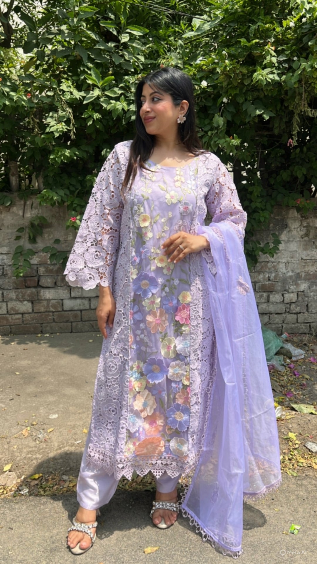"AIZEL"-Lilac CROCHET FLORAL SUIT SET