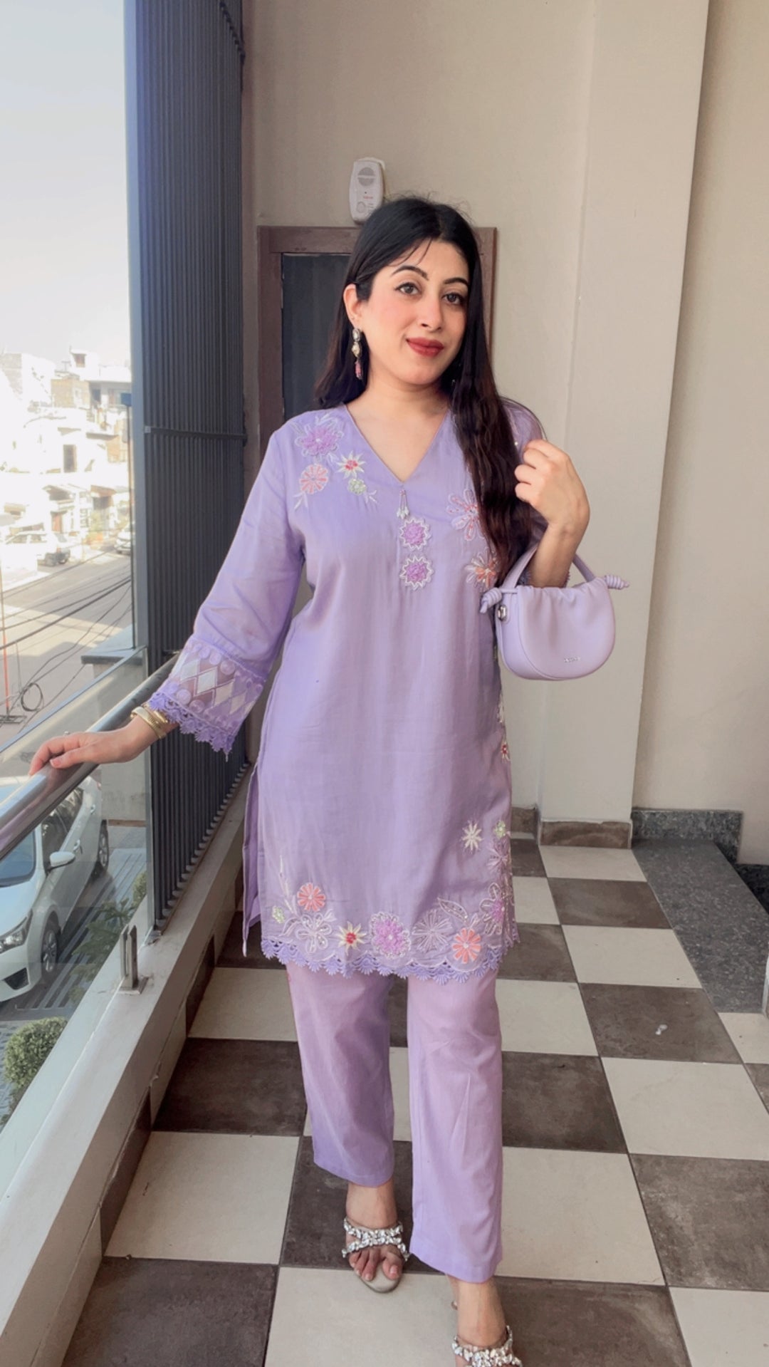 "LILY"-LILAC MUL COTTON EMBROIDERY CO-ORD WITH HANDWORK DETAILINGS