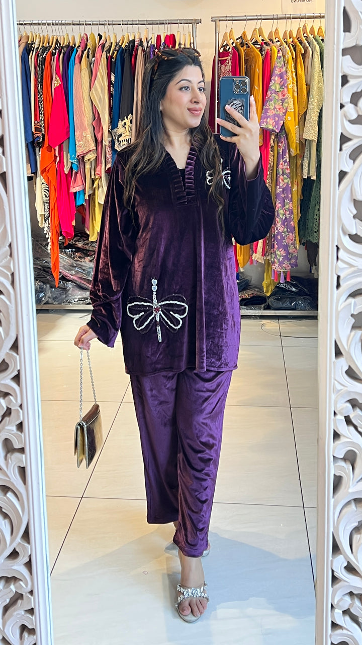 "FLORA"-BUTTERFLY HANDWORK VELVET CO-ORD