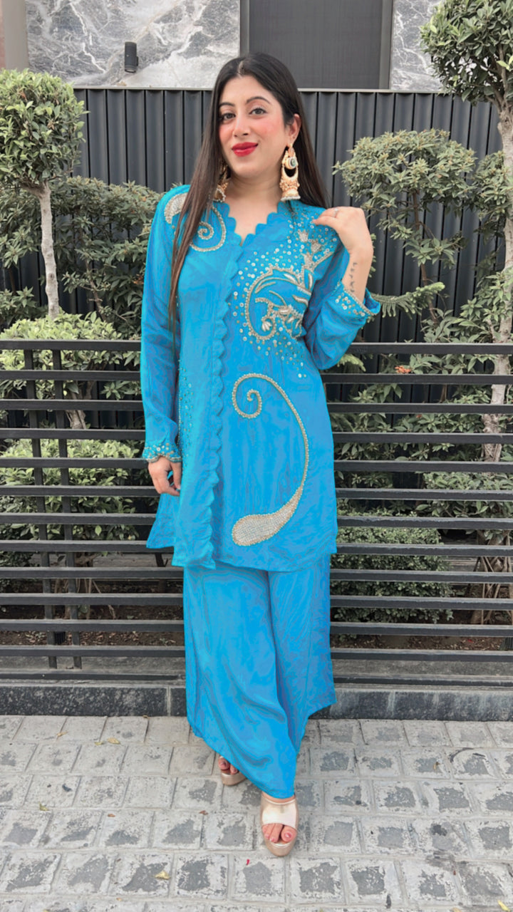 "BIBA"-TWO PICE BLUE HANDWORKED CO-ORD