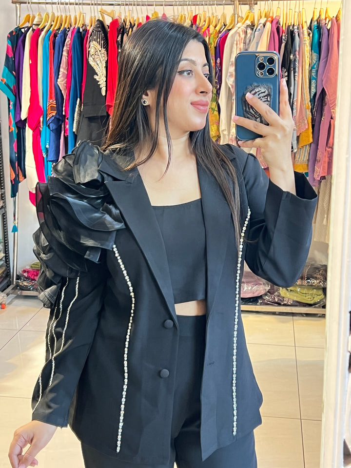 "DAIZY"-3 PIECE RUFFLED BLAZER SET