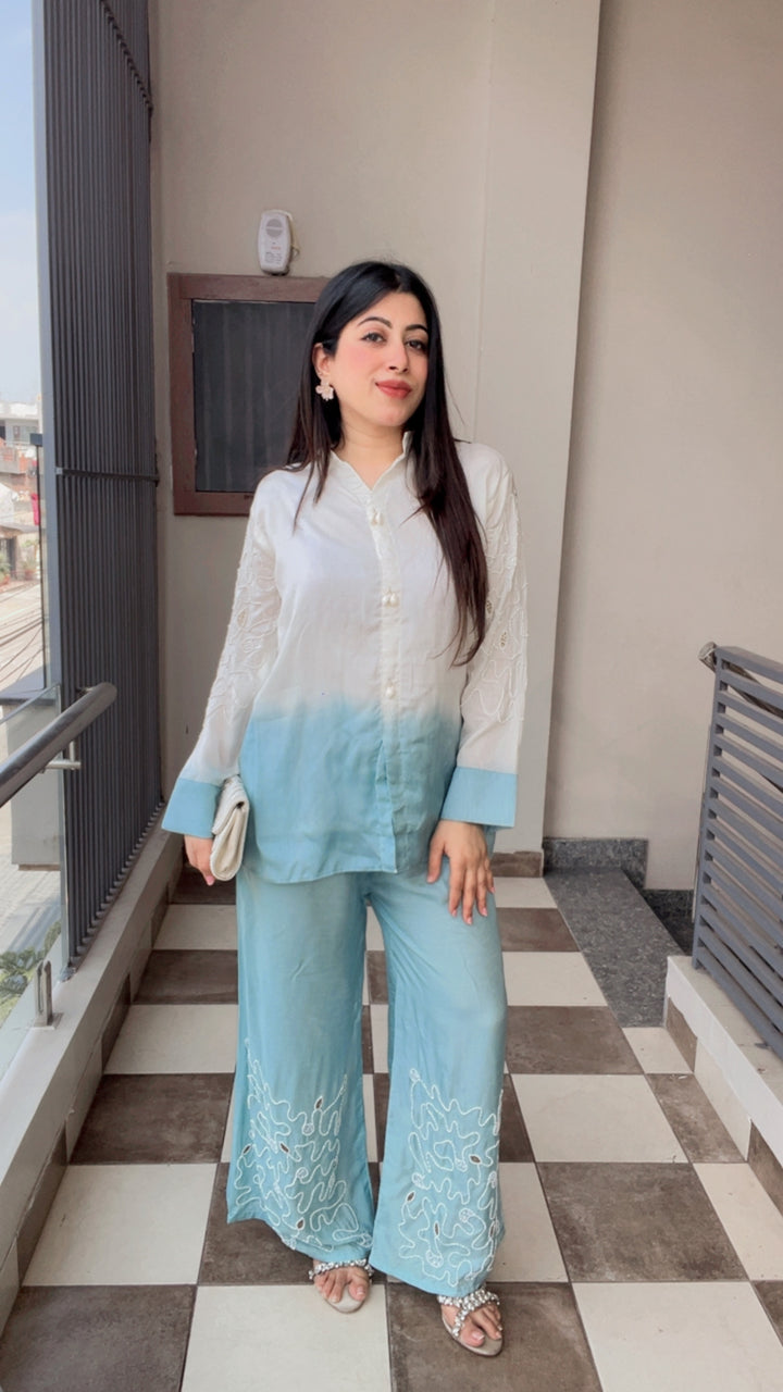 "OMBRE"-BLUE CO-ORD WITH HANDWORK DETAILINGS
