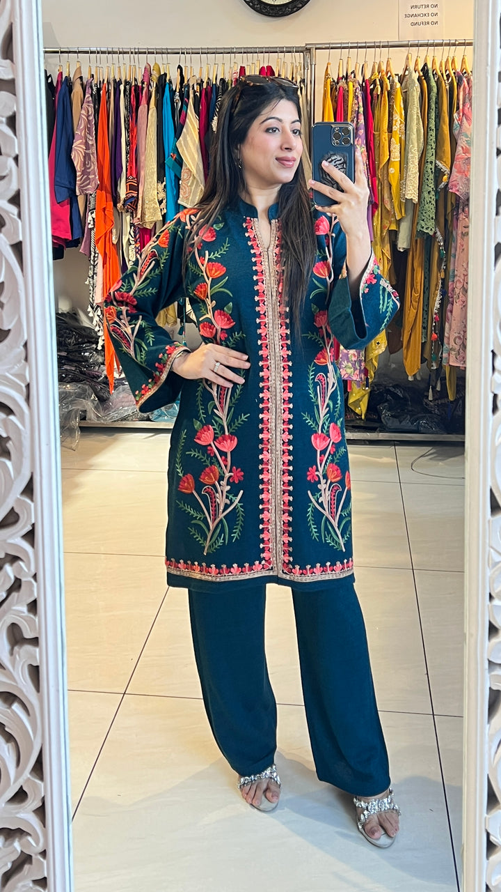 "MYSHA"-FLORAL EMBROIDERY WOOLEN CO-ORD