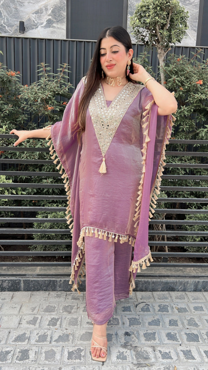 Purple SHIMMER ORGANZA MIRROR WORK KAFTAN