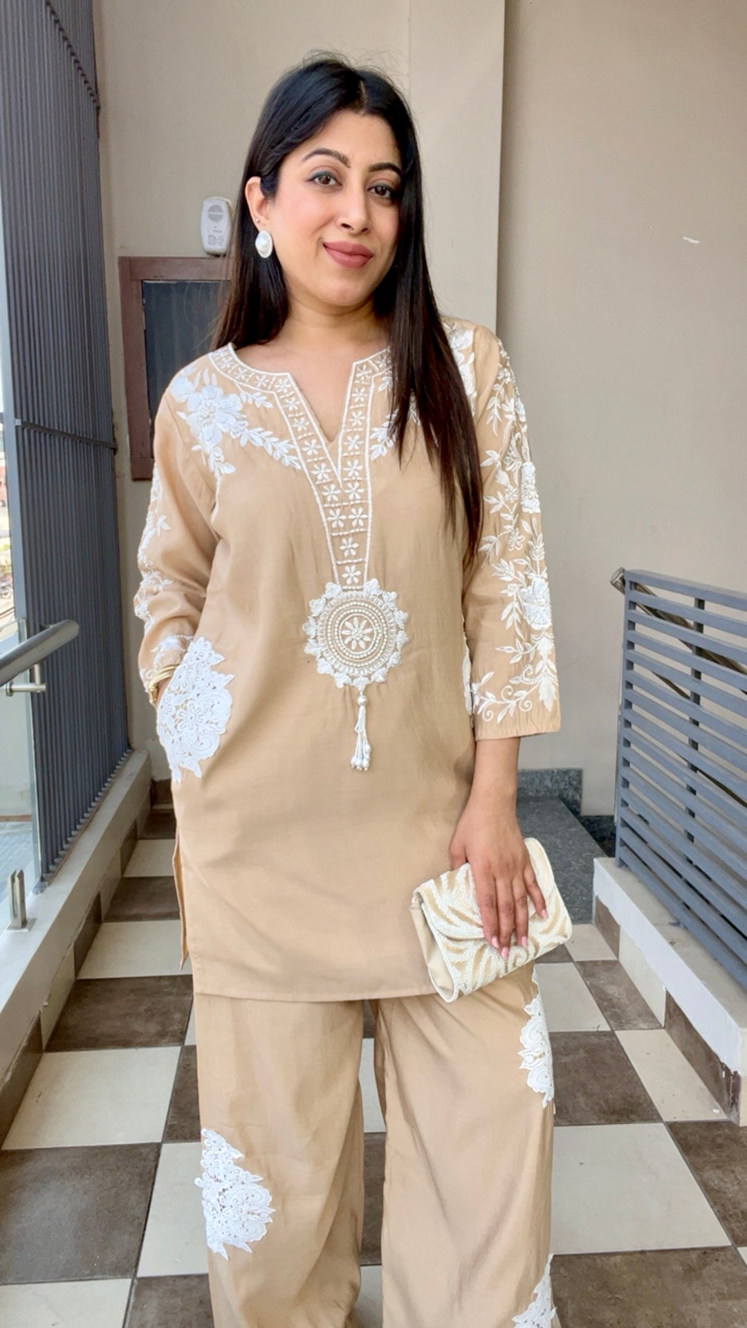 "KAYA"-BEIGE CO-ORD WITH HANDWORK AND EMBROIDERY DETAILING