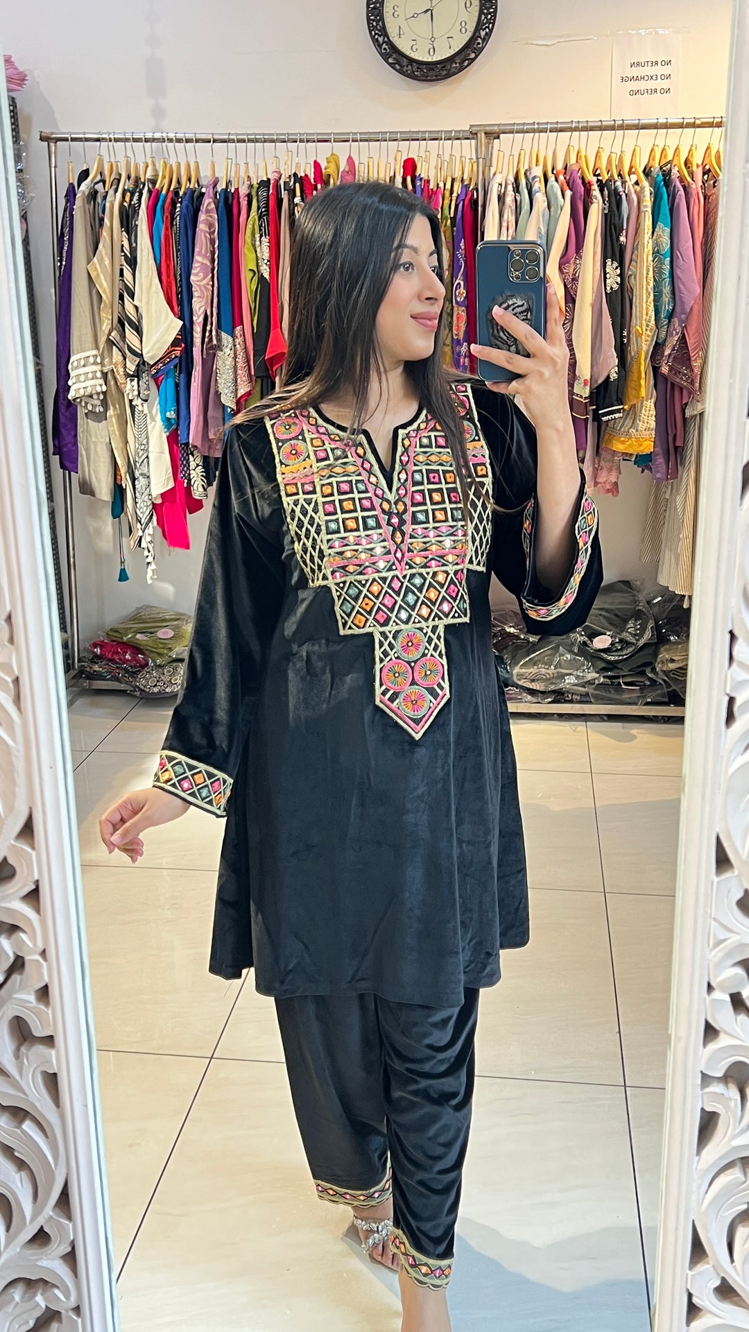 "NISHA"-MIRROR EMBROIDERY VELVET  CO-ORD