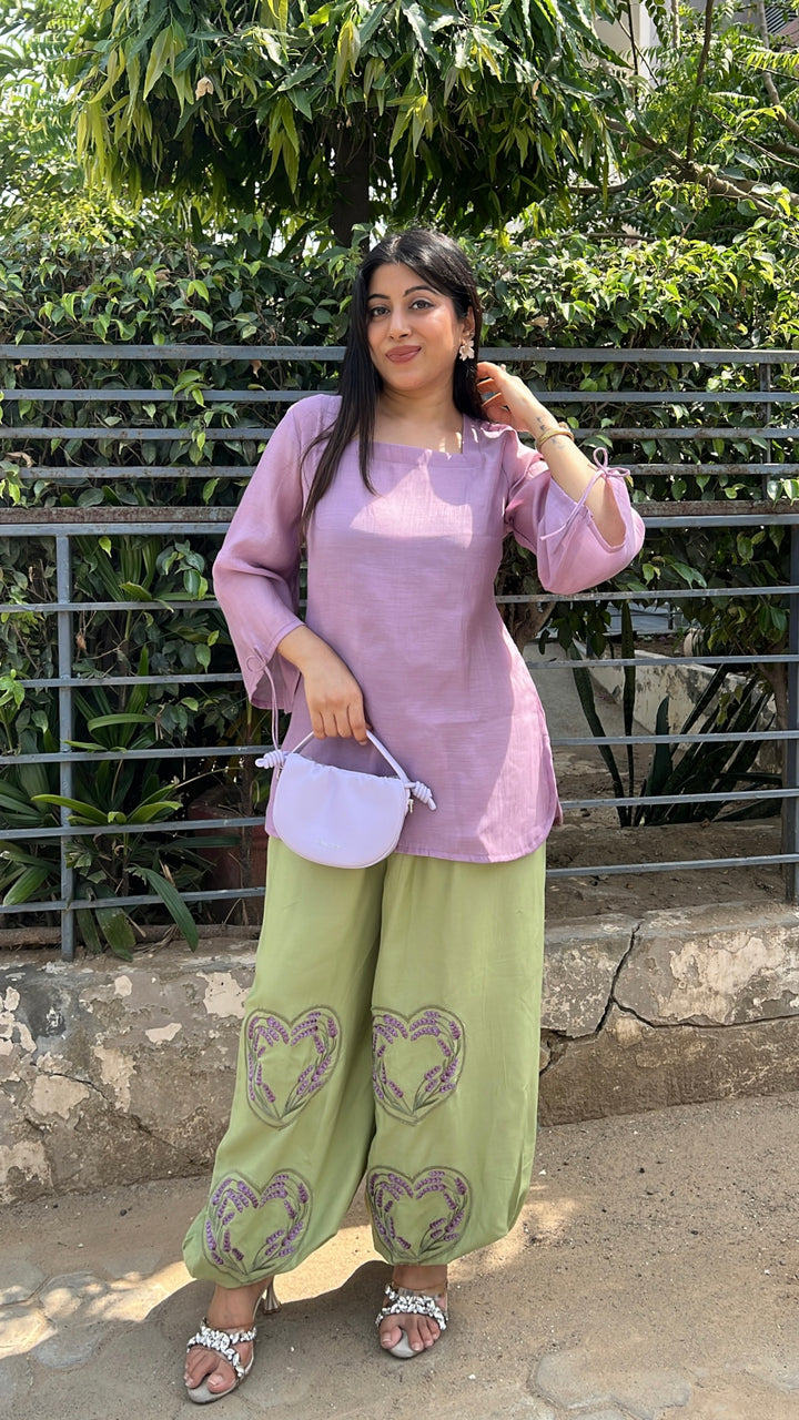"ZOE"-Lavender And Matcha Balloon Pant 3 Pcs Set