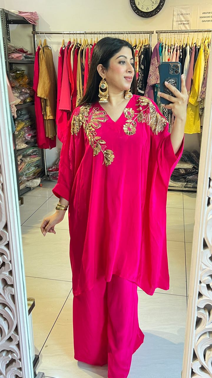 "LIZA"-HOT PINK TWO PIECE HANDWORK SET