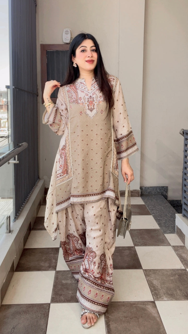 "NINA"-BEIGE FARSHI TWO PIECE SET