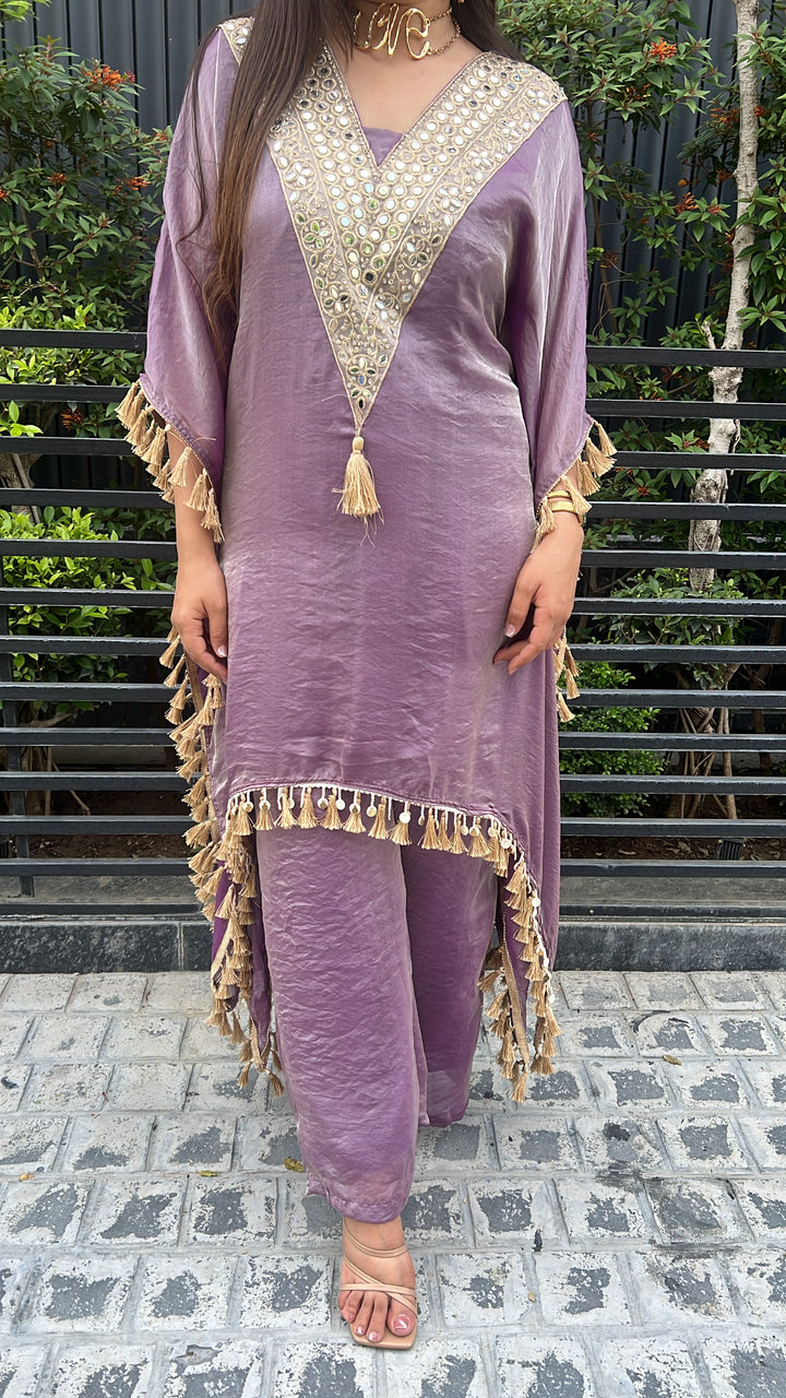 Purple SHIMMER ORGANZA MIRROR WORK KAFTAN