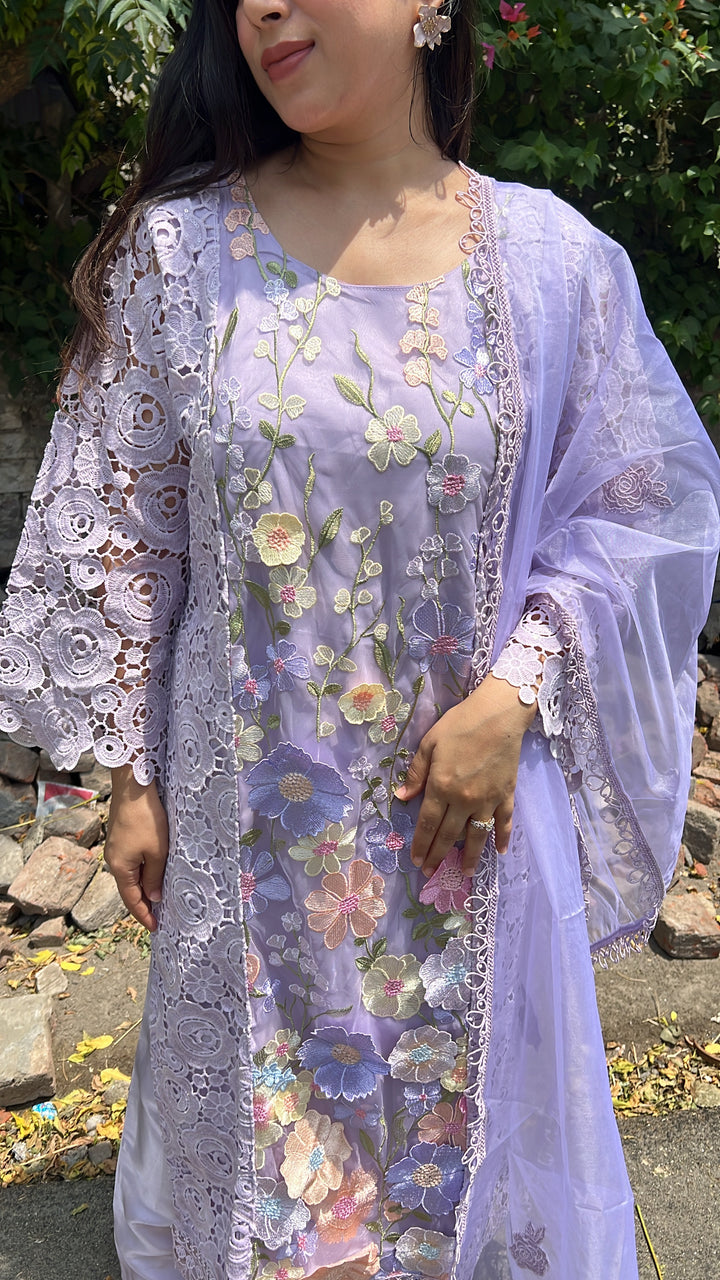 "AIZEL"-Lilac CROCHET FLORAL SUIT SET