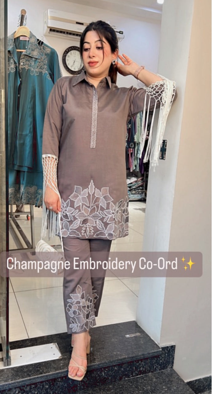 "SAAFI"-CHAMPAGNE EMBROIDERY CO-ORD
