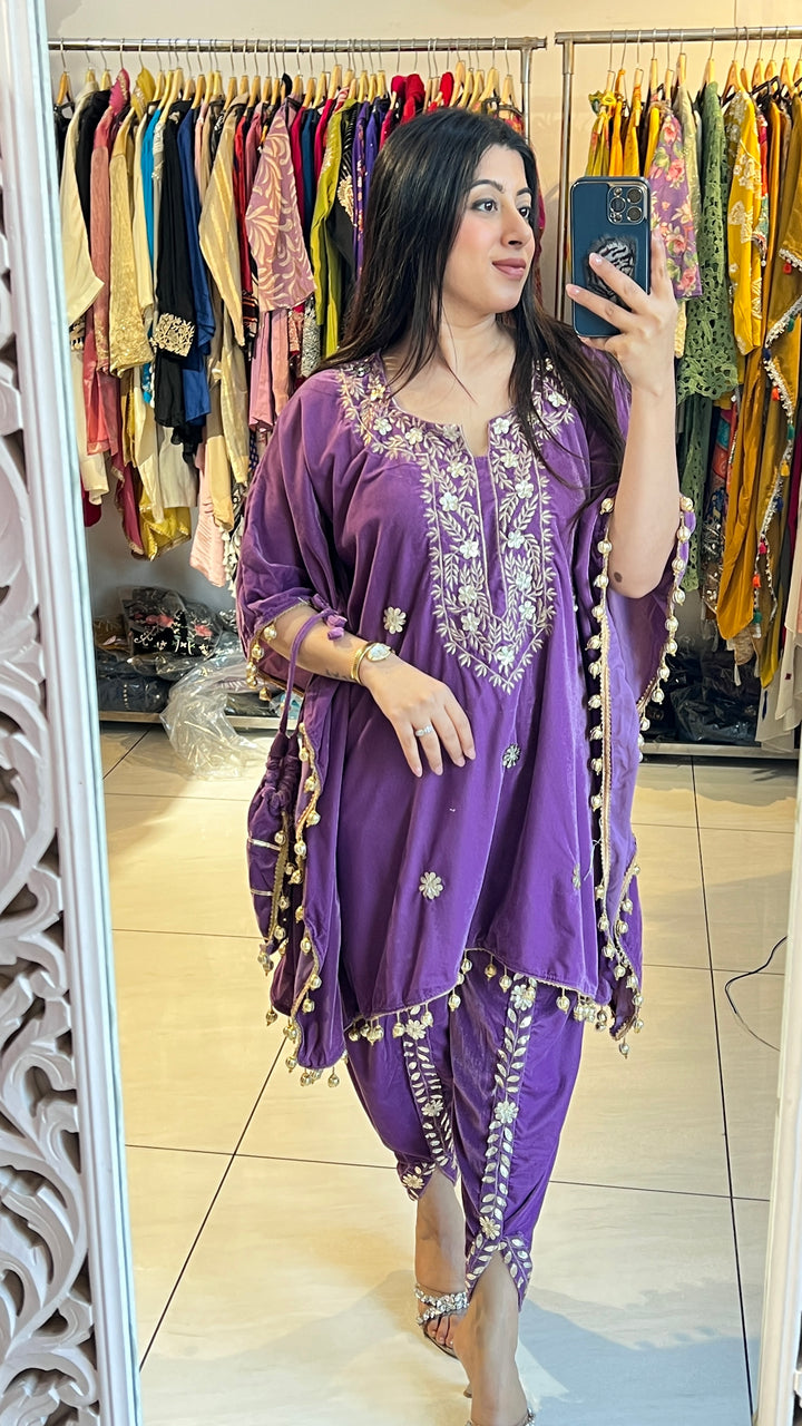 "ISHA"-TULIP VELVET CO-ORD WITH POTLI