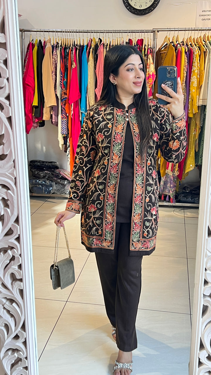 "TISHA"-Brown 3 PC WINTER EMBROIDERY CO-ORD