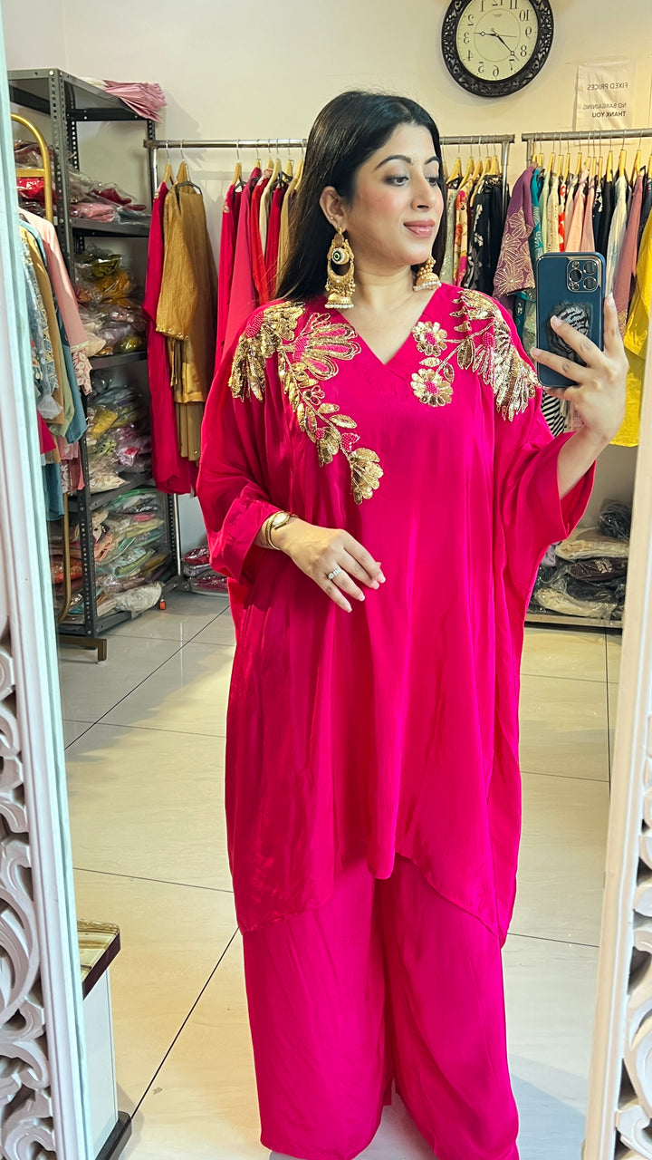 "LIZA"-HOT PINK TWO PIECE HANDWORK SET