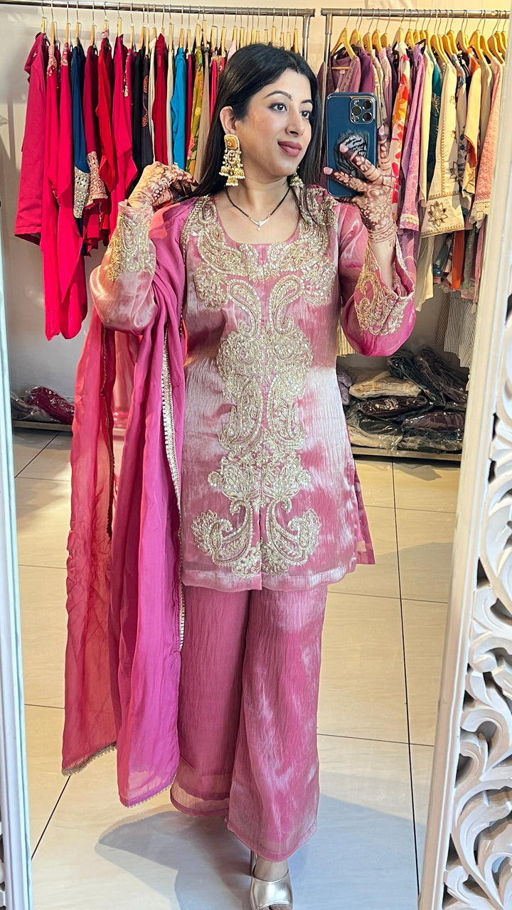 "RANI"-BLUSH PINK THREE PIECE FESTIVE SUIT SET