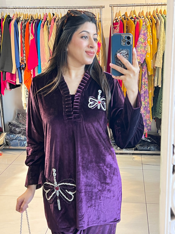 "FLORA"-BUTTERFLY HANDWORK VELVET CO-ORD