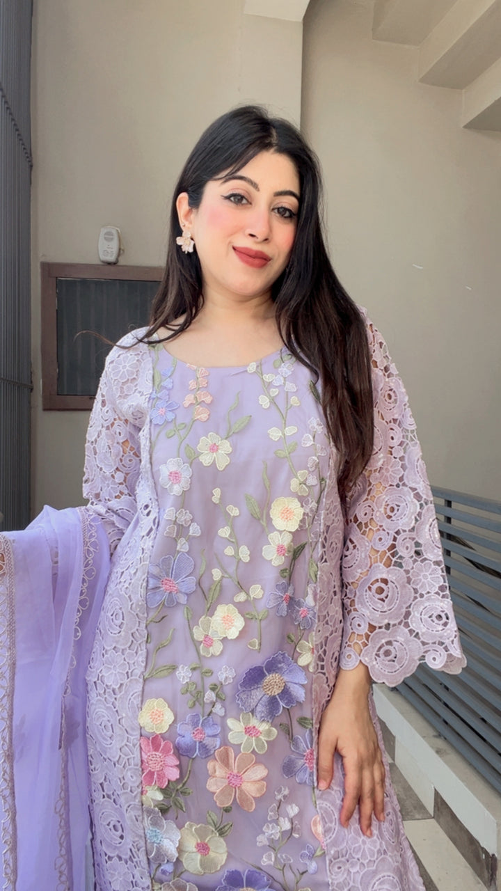 "AIZEL"-Lilac CROCHET FLORAL SUIT SET