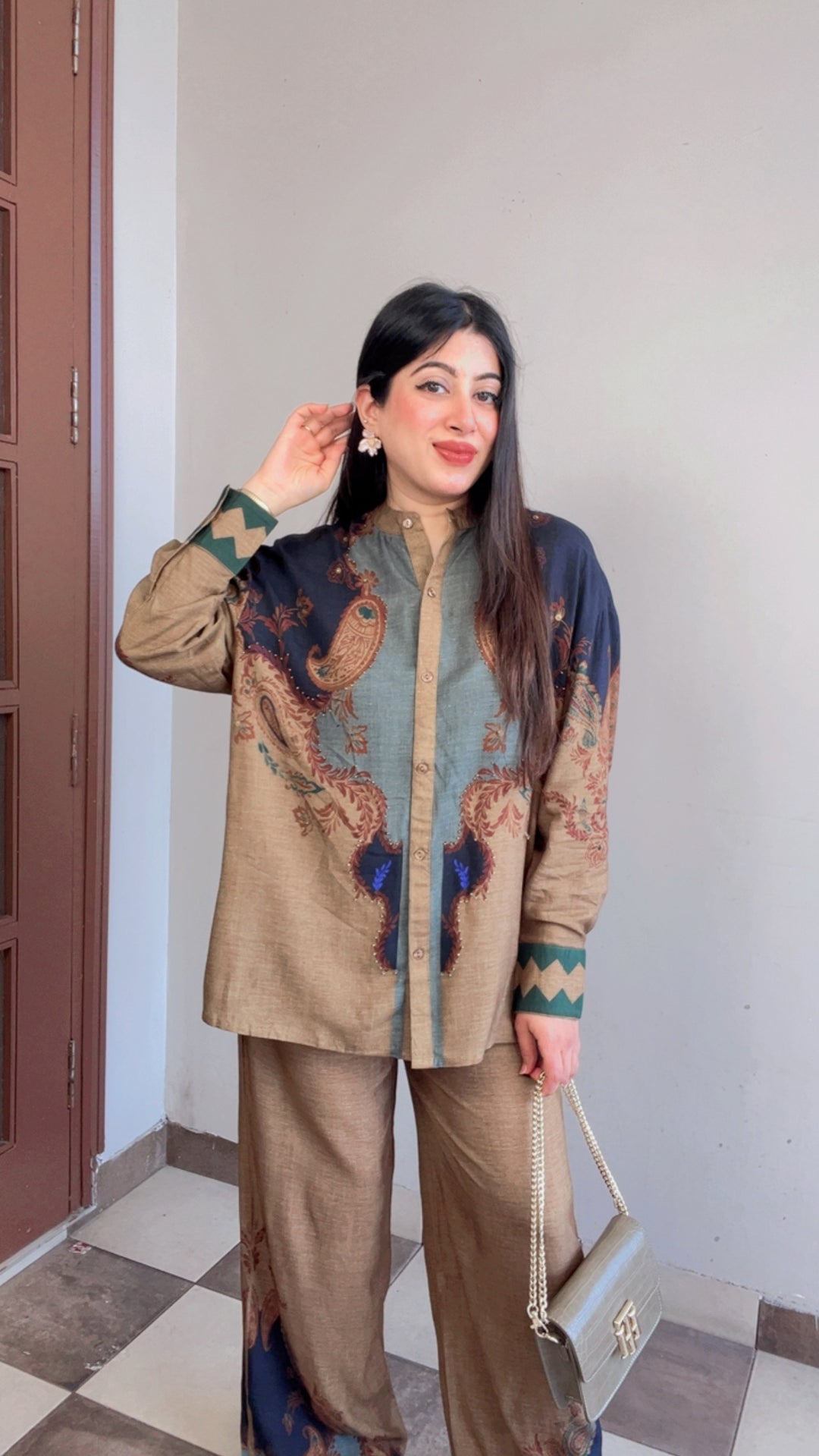 "IFRAH"-PRINTED SUMMER CO-ORD WITH HANDWORK DETAILING