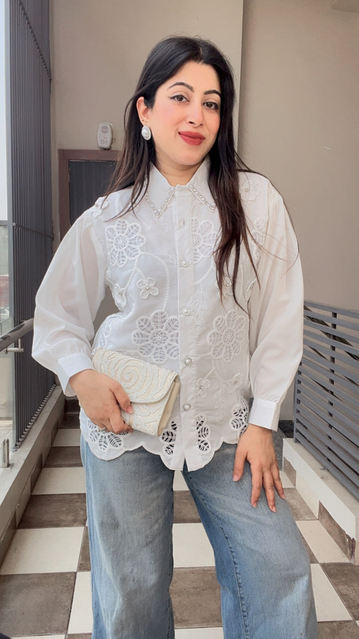 "daizy"-floral embroidery shirt