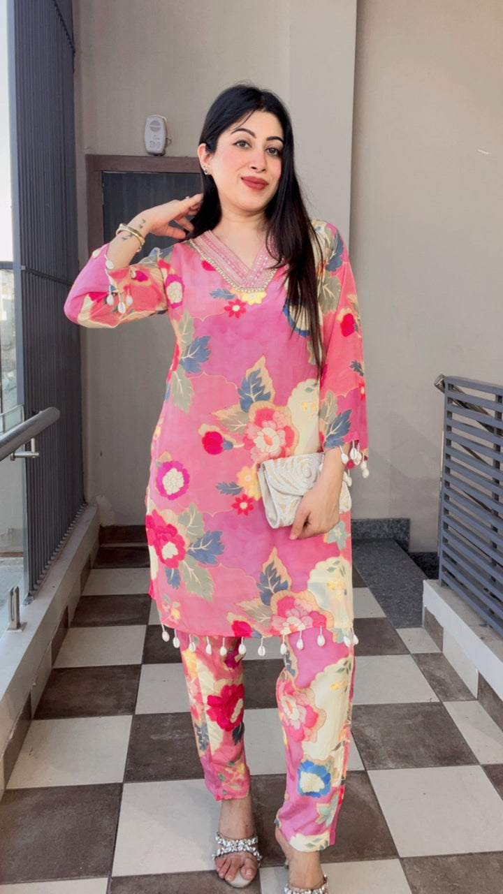 "TANIKA"-PRINTED SUMMER CO-ORD WITH SHELL DETAILING