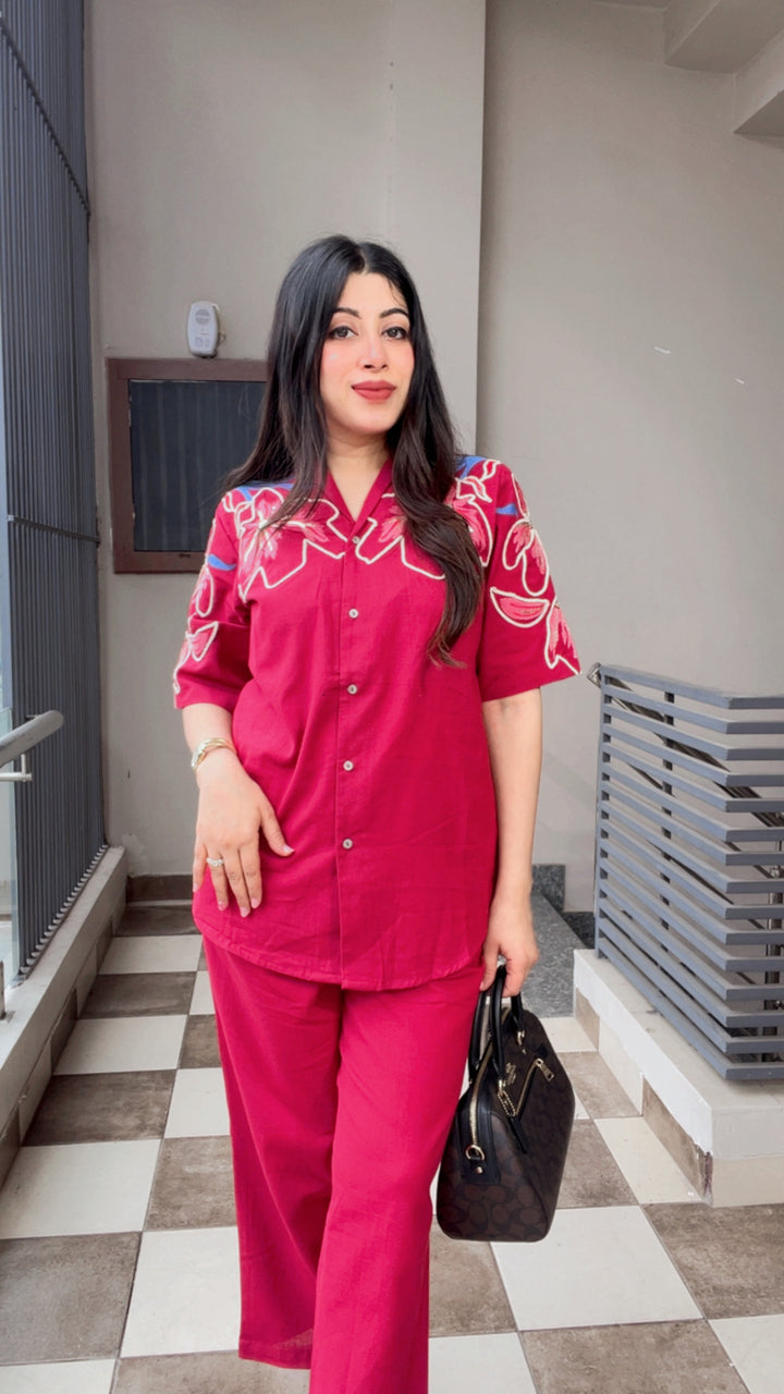 "JASMINE"-RED FLORAL CO-ORD
