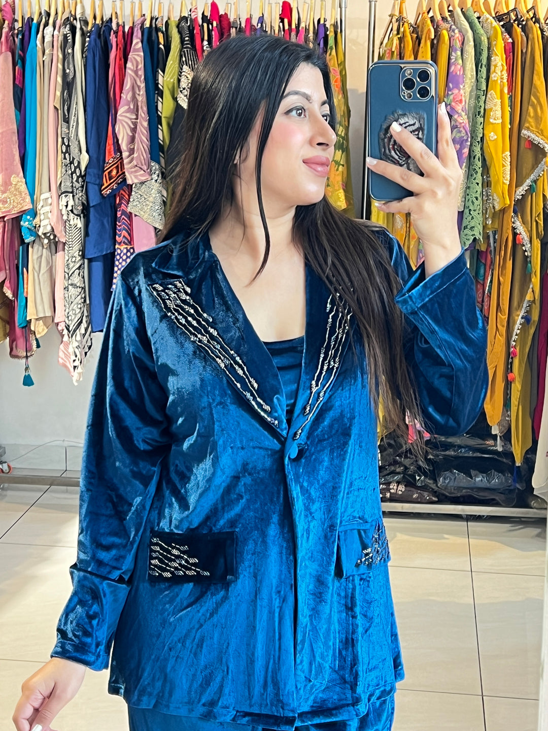 "MAHI"-3 PC VELVET BLAZER SET WITH HANDWORK