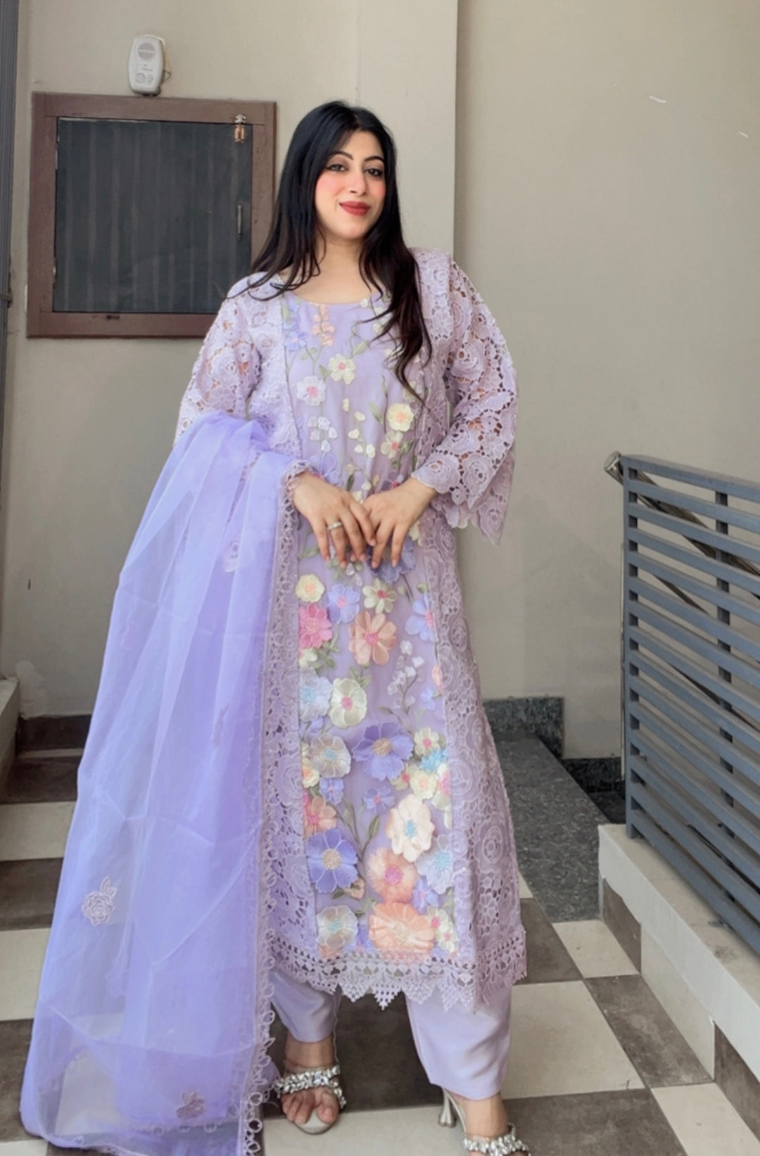 "AIZEL"-Lilac CROCHET FLORAL SUIT SET