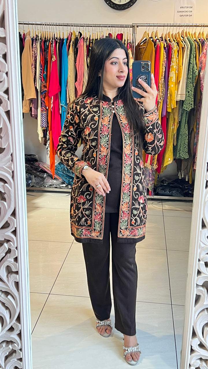 "TISHA"-Brown 3 PC WINTER EMBROIDERY CO-ORD