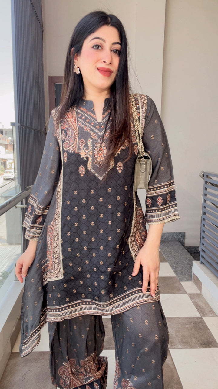 "NINA"-CHARCOAL BLACK FARSHI TWO PIECE SET