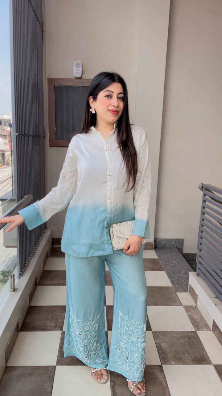 "OMBRE"-BLUE CO-ORD WITH HANDWORK DETAILINGS
