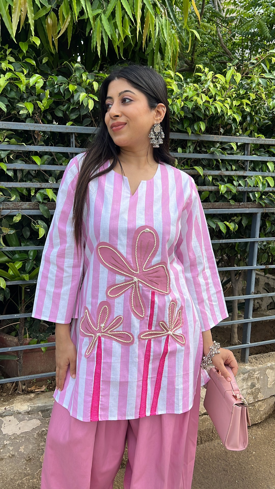 "vincy"-floral pink two piece set