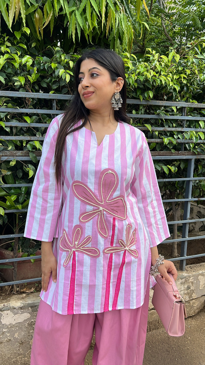 "vincy"-floral pink two piece set