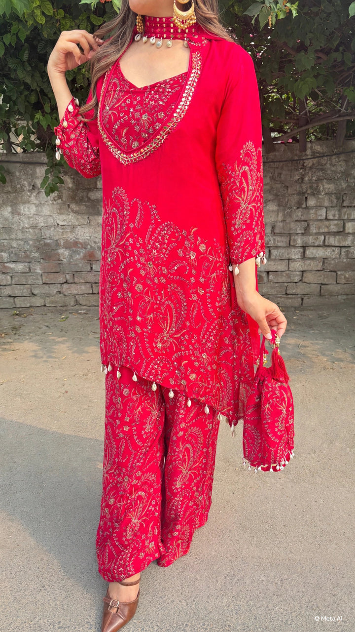"Sarika"-festive three piece set with potli bag