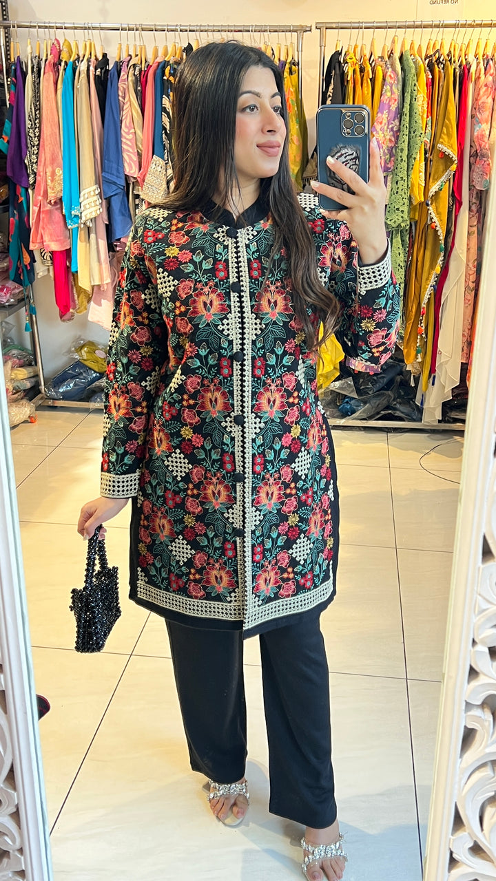 "ZAFAR"-3 PC WOOLEN EMBROIDERY CO-ORD