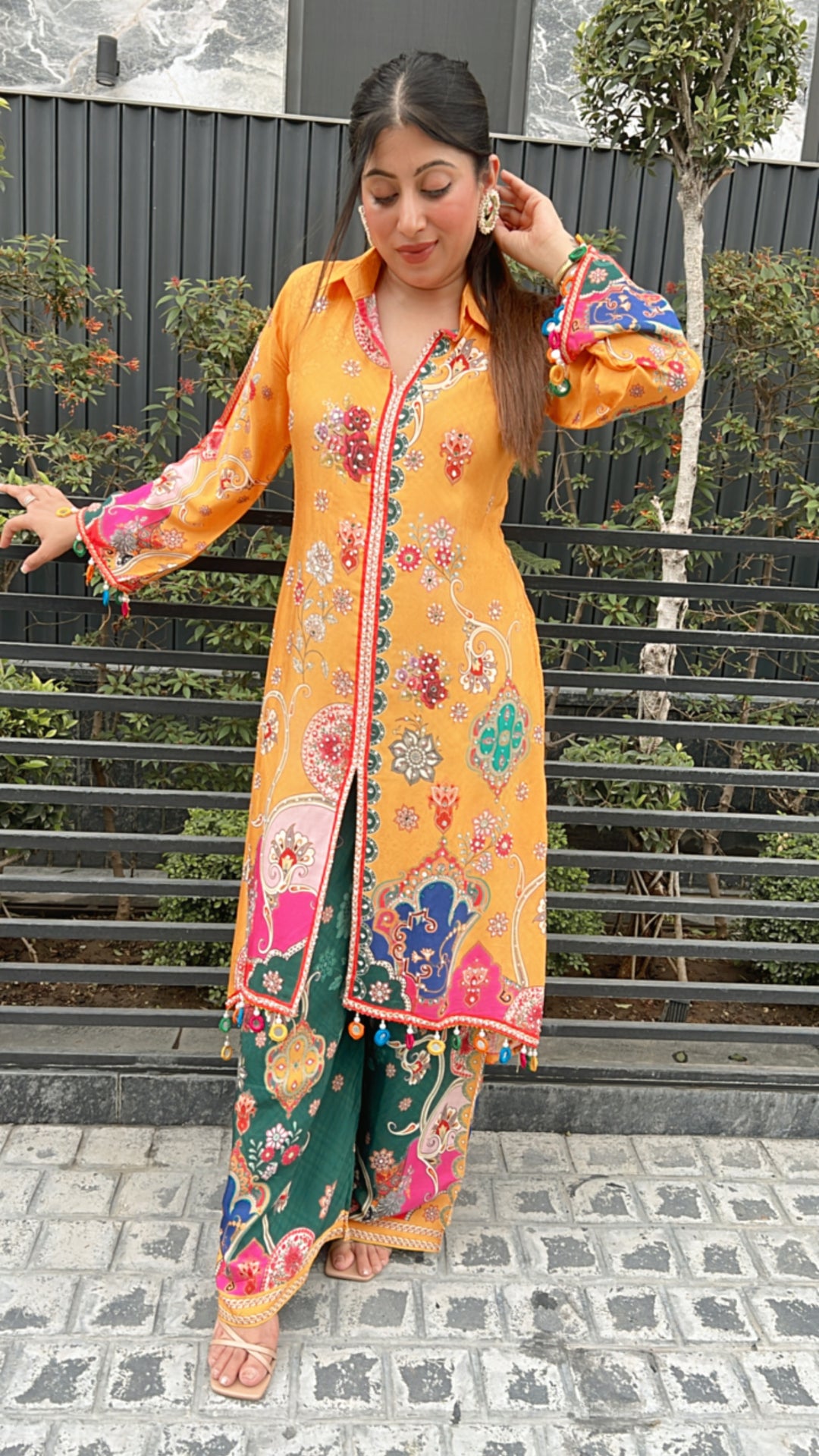 Yellow Embellished Festive Set