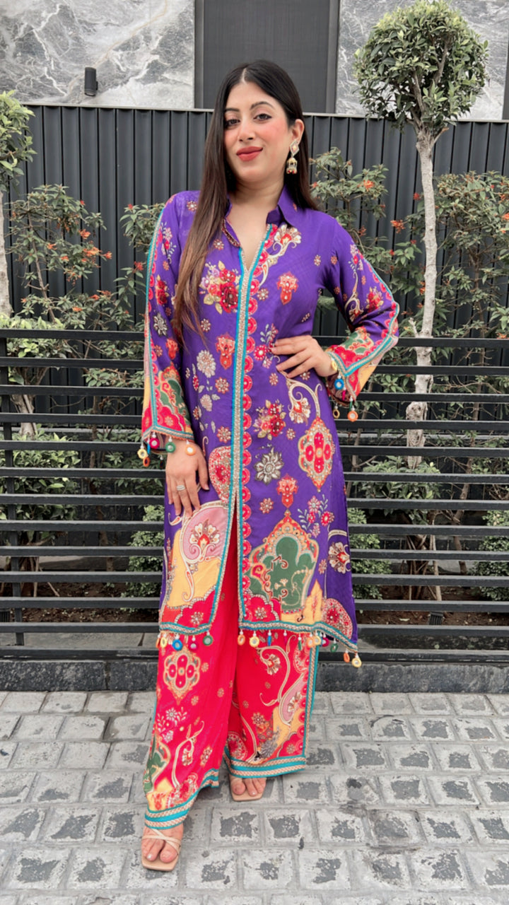 Purple Embellished Festive Set