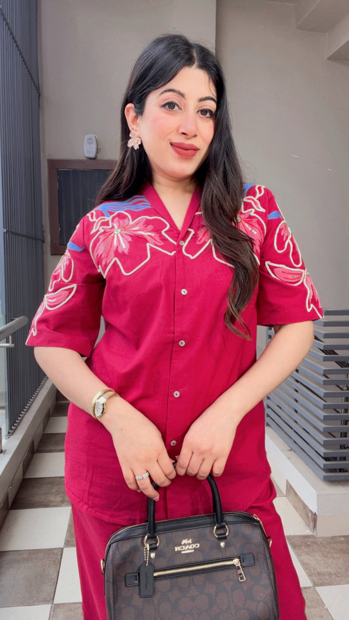 "JASMINE"-RED FLORAL CO-ORD