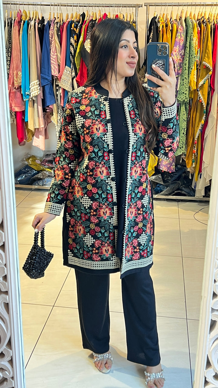 "ZAFAR"-3 PC WOOLEN EMBROIDERY CO-ORD