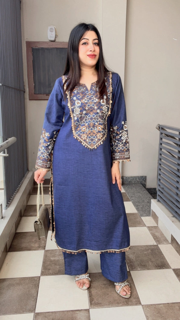 "SIMMY"-COTTON DENIM Thread Embroidered Co ord Set